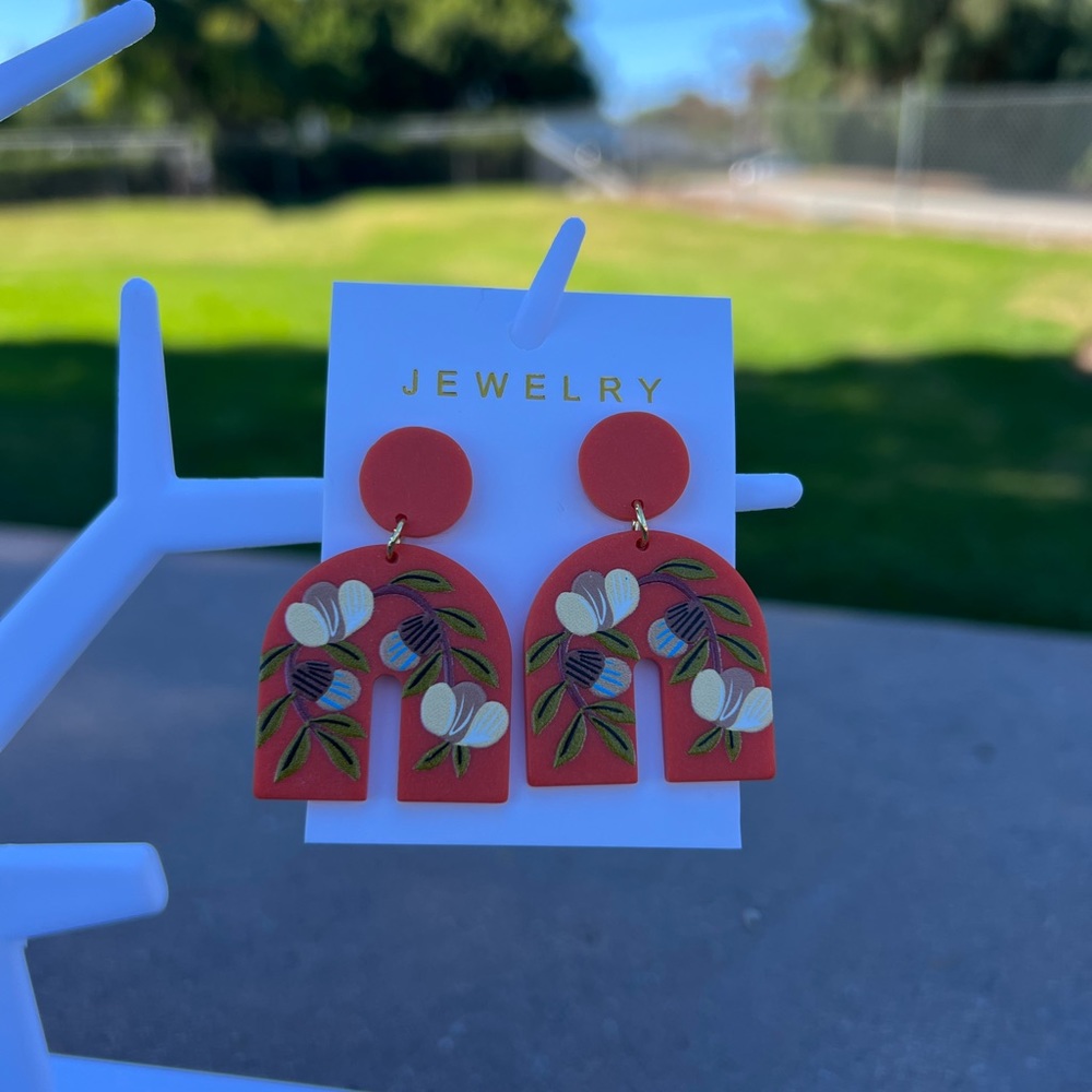 Orange geometric drop earrings